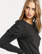 Vila Long Sleeve Top With Ruched Arm Detail In Black