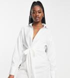 In The Style Exclusive Knot Front Shirt Dress In White