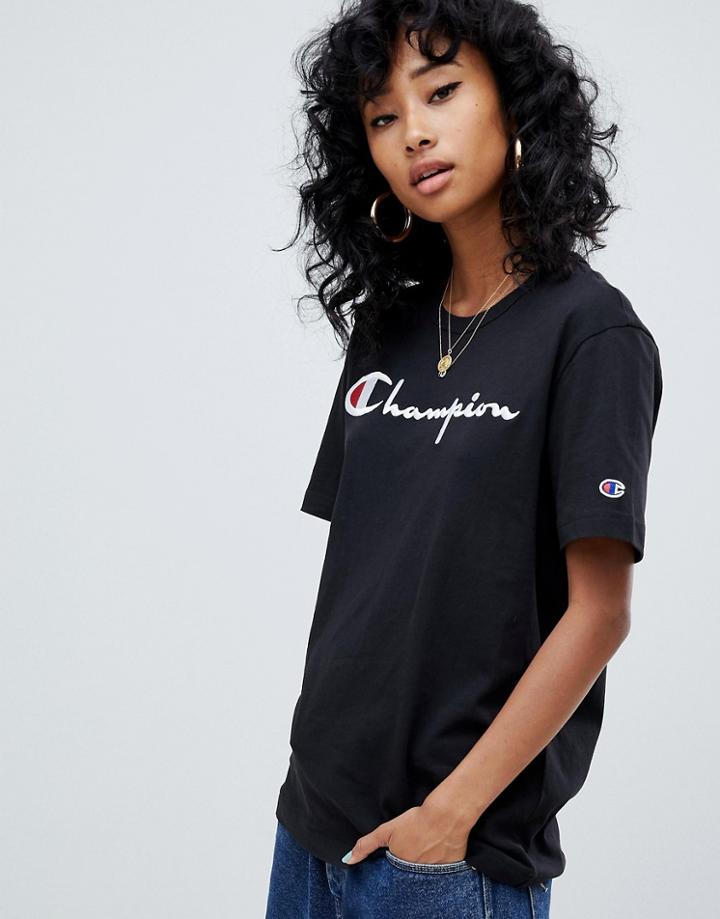 Champion Oversized T-shirt With Front Logo - Black
