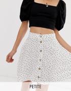 New Look Petite Polka Dot Button Through Mini Skirt In White - Black