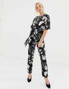Uttam Boutique Short Sleeve Floral Monochrome Jumpsuit-black