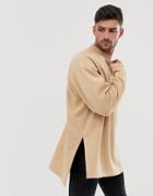 Asos Design Oversized Super Longline Sweatshirt With Side Splits And Dropped Hem In Beige - Beige