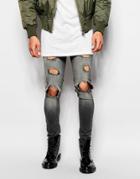 Asos Extreme Super Skinny Jeans With Extreme Rips In Dark Gray - Dark Gray