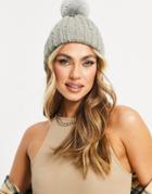 Jayley Bobble Top Ribbed Knit Hat In Gray-grey