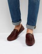 Asos Driving Shoes In Burgundy Leather With Woven Detail - Red