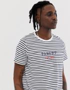 Parlez Colburn T-shirt With Embroidered Chest Logo In Navy Stripe - Navy
