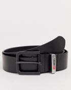 Diesel Contrast Logo Buckle Leather Belt In Black