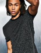 Asos Design T-shirt In Silver Metallic Texture With Contrast Neck And Cuffs-black