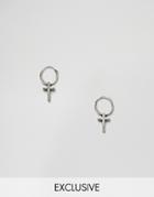 Reclaimed Vintage Inspired Hoops Earrings In Burnished Silver With Cross - Silver