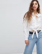 Miss Selfridge Embroidered Tie Front Ditsy Shirt - White
