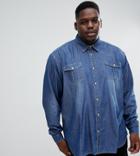Duke King Size Twin Pocket Long Sleeve Denim Shirt In Blue - Blue