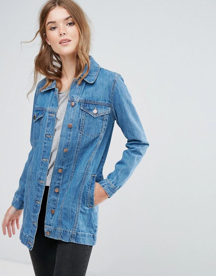 Brave Soul Acer Longline Denim Jacket - Blue