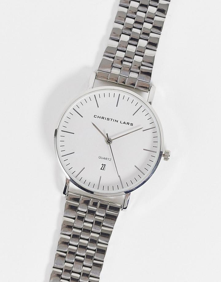 Christian Lars Mens Chunky Link Strap Watch In Silver