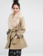Essentiel Antwerp Malicious Fake Fur Collar Coat - Beige