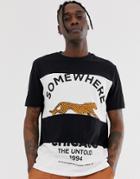 Asos Design Relaxed T-shirt In Organic Cotton With Color Block Panels And Leopard Print-black