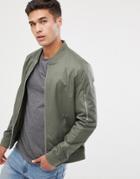Asos Design Muscle Fit Bomber Jacket With Sleeve Zip In Khaki - Green
