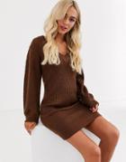 Brave Soul Harrison V Neck Sweater Dress-brown