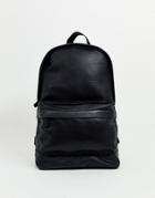 Asos Design Faux Leather Backpack In Black Pebble Grain With Logo Emboss