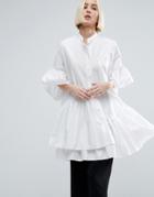 Asos White Layered Frill Hem Oversize Shirt - White