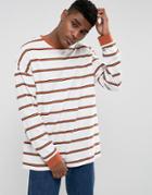 Asos Oversized Long Sleeve T-shirt With Retro Stripe - White