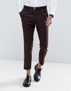 Gianni Feraud Skinny Fit Burgundy Geometric Print Cropped Suit Pants - Red
