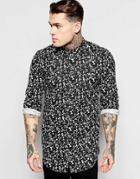 Asos Longline Shirt With Paint Streak Print And 3/4 Sleeve