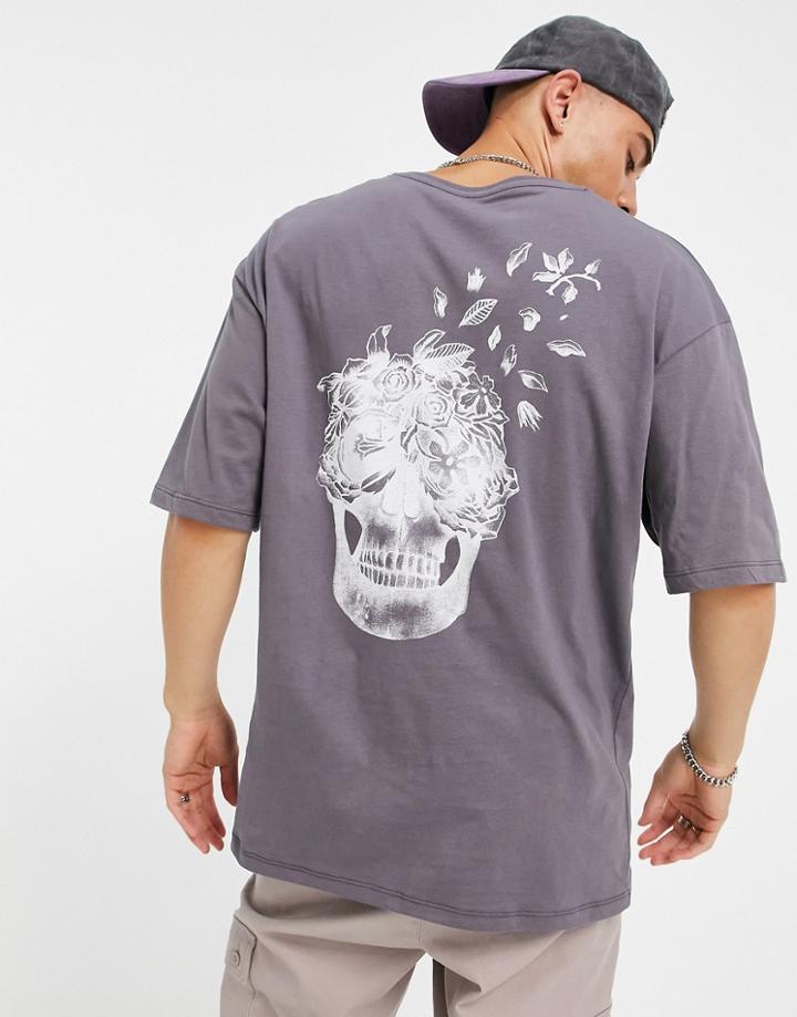 Jack & Jones Originals T-shirt With Skull Print In Gray-black