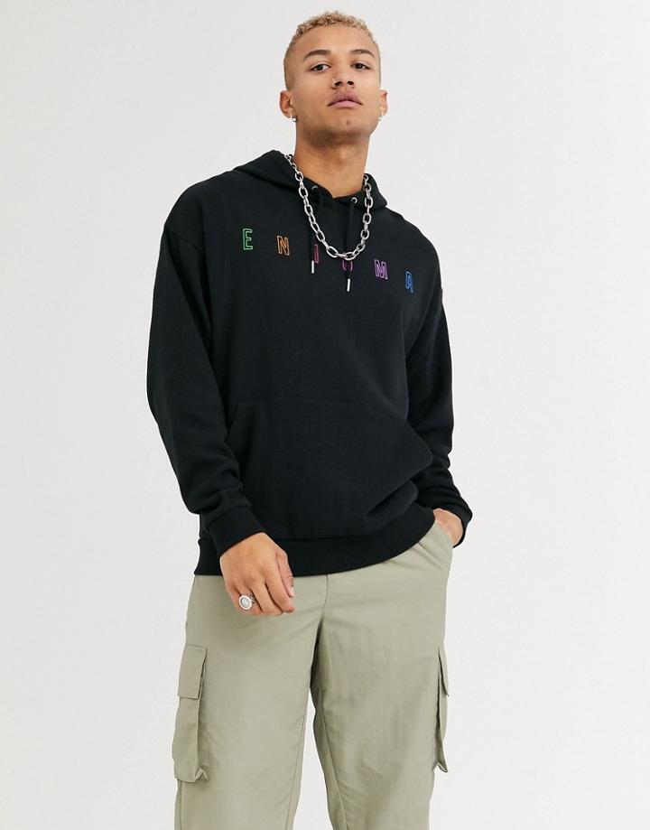 Asos Design Oversized Hoodie In Black With Enigma Print
