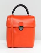 Asos Design Leather Push Lock Lid Cross Body - Orange