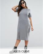 Asos Curve T-shirt Dress With Ripped Neck - Gray