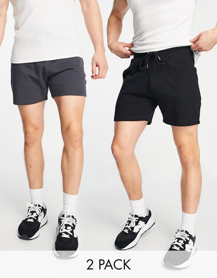 Asos Design Jersey Slim Shorts In Black/washed Black 2 Pack-multi
