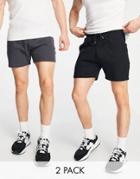 Asos Design Jersey Slim Shorts In Black/washed Black 2 Pack-multi