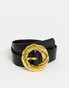 Asos Design Statement Gold Buckle Waist And Hip Jeans Belt In Black