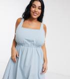 Asos Design Curve Soft Denim Scoop Neck Skater Dress In Lightwash Blue-blues