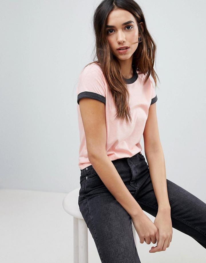 Brave Soul Claudia Tee With Contrast Neck And Sleeve Rib - Orange