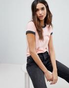 Brave Soul Claudia Tee With Contrast Neck And Sleeve Rib - Orange