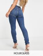 Asos Design Hourglass High Rise 'lift And Contour' Stretch Skinny Jeans In Dark Blue-blues