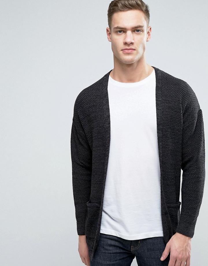 Pull & Bear Knitted Cardigan In Black - Black