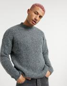 Pull & Bear Ribbed Crew Neck Sweater In Gray-brown