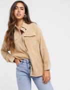 Stradivarius Cord Oversized Shirt In Beige-neutral