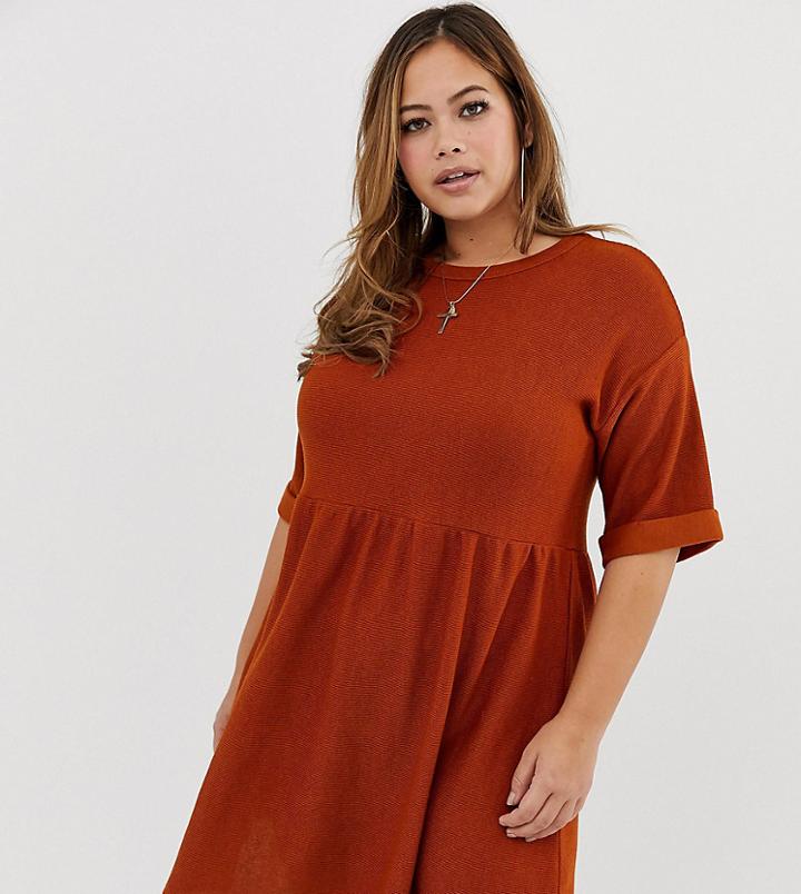 Asos Design Curve Jersey Knit Mini Smock Dress - Orange