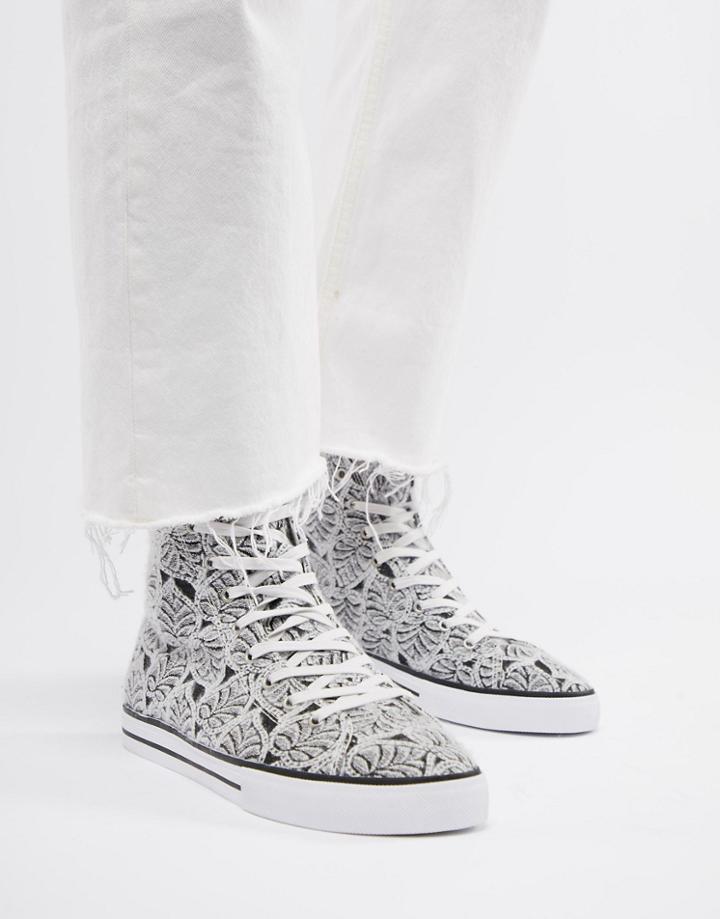 Asos Design High Top Plimsolls In Jacquard - White