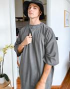 Asos Design Extreme Oversized Super Longline T-shirt With Curved Hem In Washed Black-grey