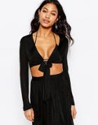 Asos Slinky Jersey Wrap Beach Top Co-ord - Black