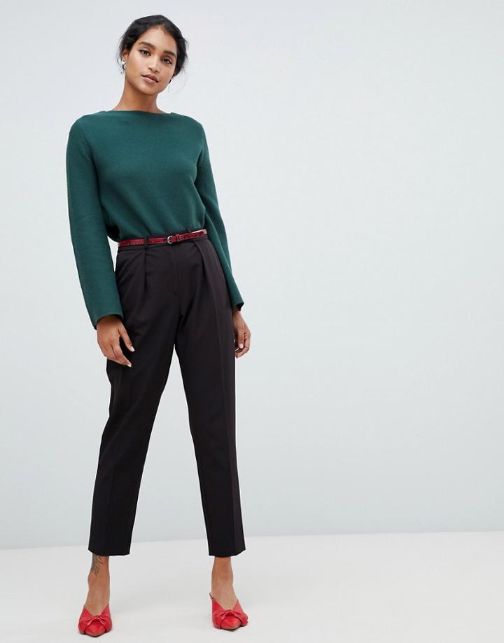 Oasis Peg Pants With Snake Print Belt In Black - Black
