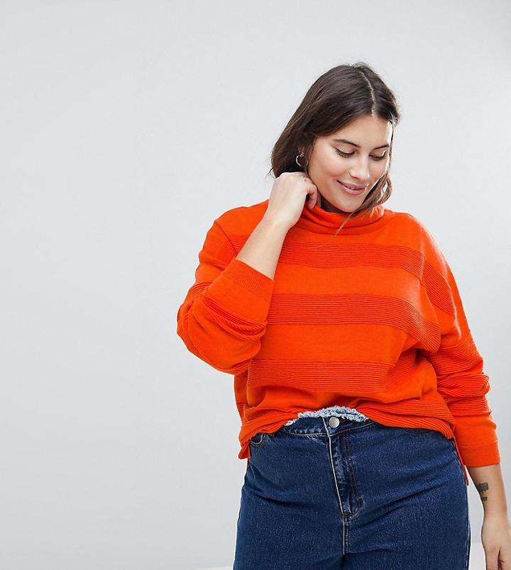 Asos Curve Sweater With High Neck And Stripe Ripple Stitch - Orange
