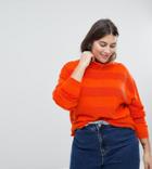 Asos Curve Sweater With High Neck And Stripe Ripple Stitch - Orange