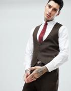 Asos Slim Suit Vest In Tan Wool Mix Twill - Brown