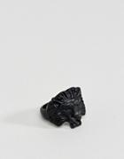 Asos Lion Head Ring In Matte Black - Black
