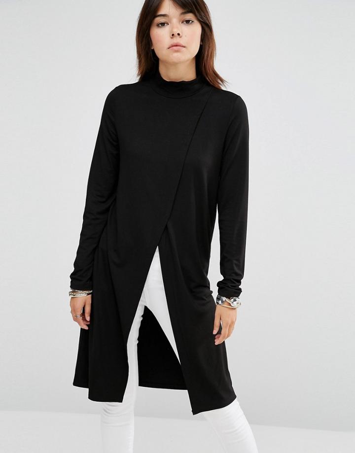 Only Fine High Neck Wrap Top - Black